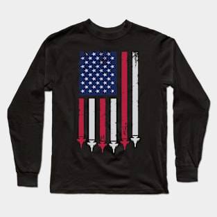 US Flag Airplane Patriotic American Pilot Long Sleeve T-Shirt